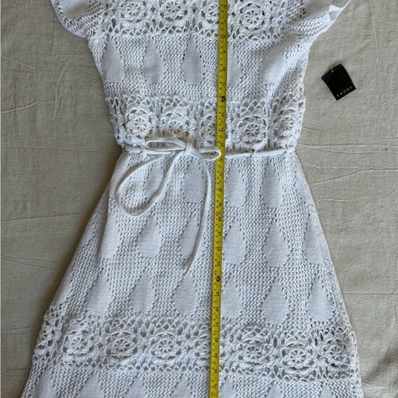 Fever White Crochet Floral Knit Mini Dress NWT Boho Festival Summer Beach Cover - Picture 9 of 12
